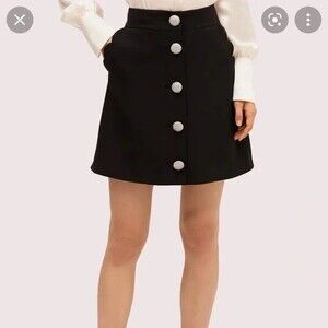 Kate Spade Jewel Button Skirt Size 00 Black Mini Scallop Pockets A-Line NEW B31
